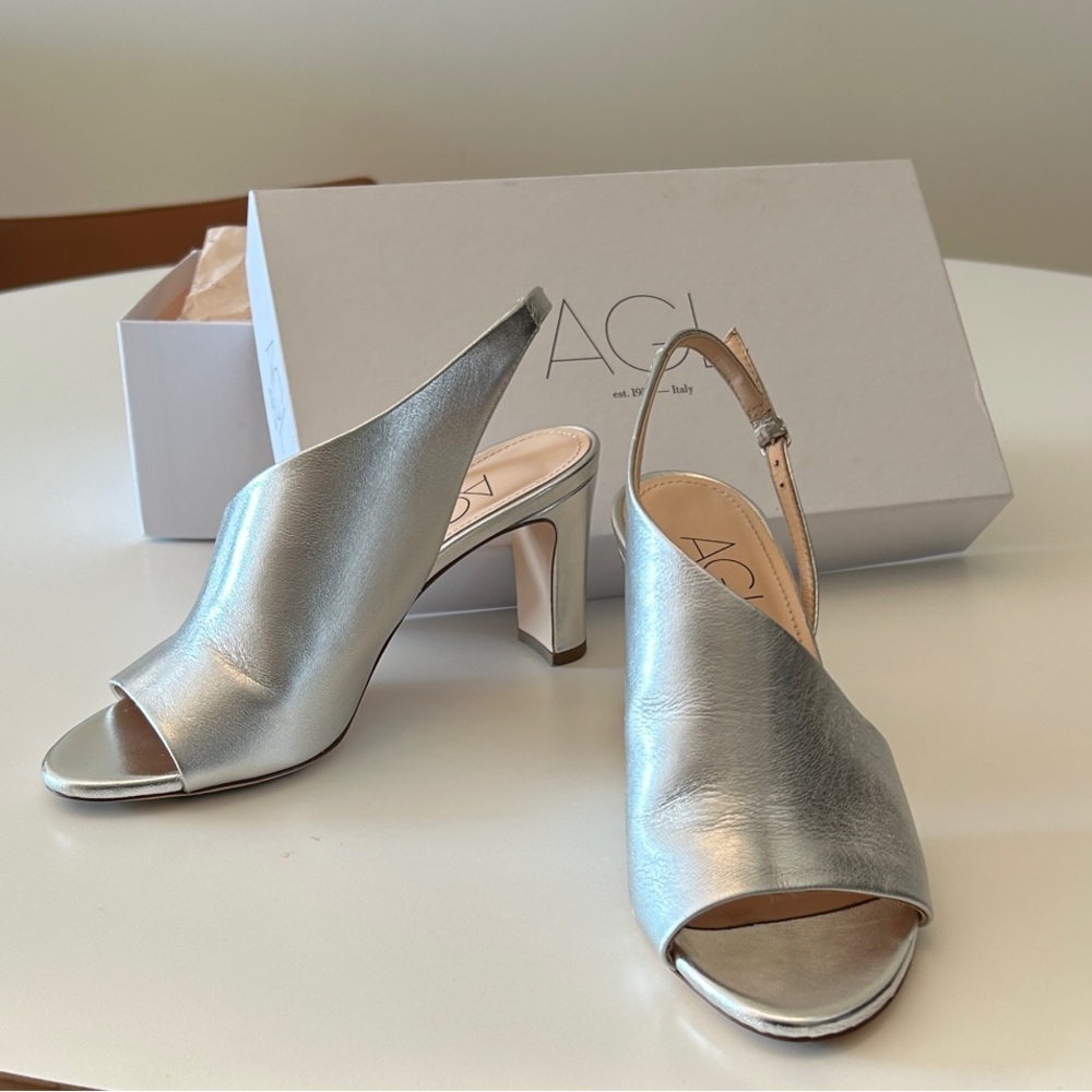 AGL premium Italian metallic leather AGL BETH SILVER SLINGBACK HEEL size 8.5 - 9